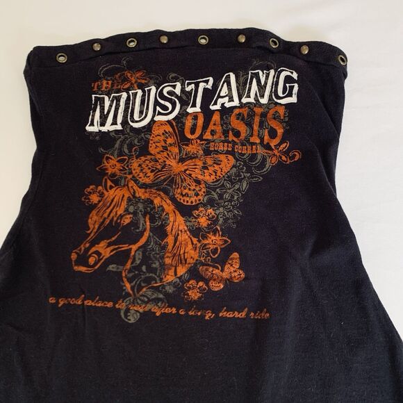 Vintage Y2K Mustang Horse Tube Top Tank Women S Black Butterfly Western Rodeo - Picture 2 of 7